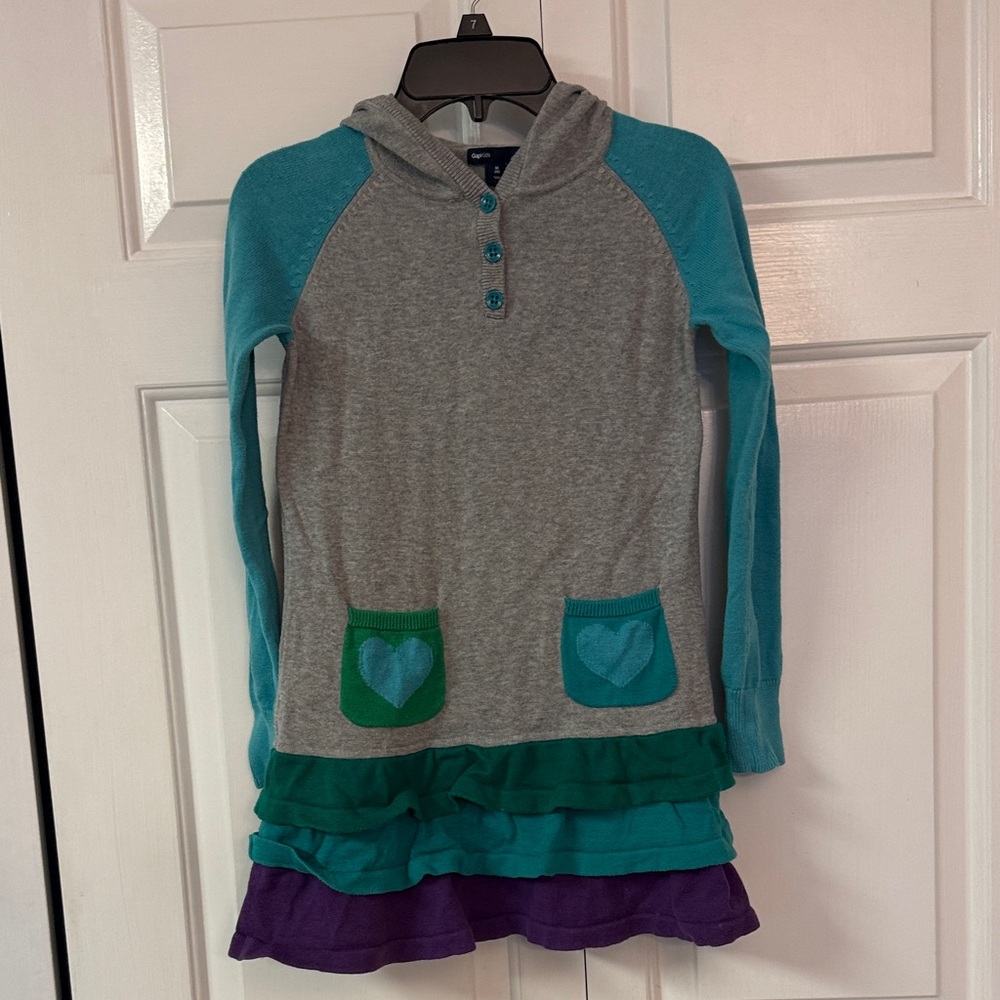 GAP Teal, Gray, and Purple Kids Hoodie Dress